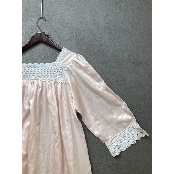 Vtg Christian Dior Womens Nightgown Pink Long Sleeve Satin Lace Nordstrom M - Picture 4 of 8